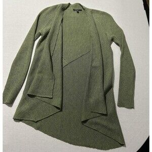 Eileen Fisher Petites green ribbed knit 100% wool open-front cardigan Size PS